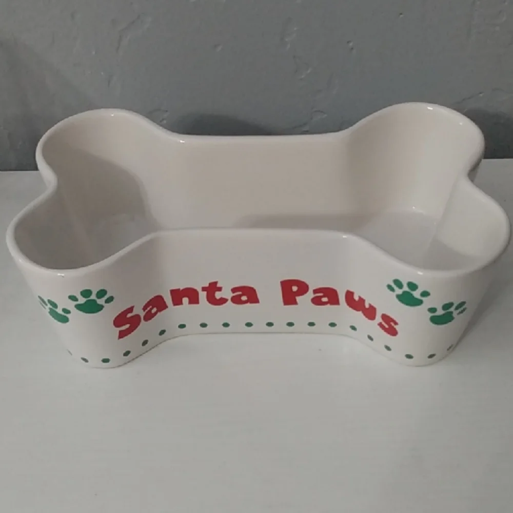 Santa Paws‎ Bone-Shaped Dog Bowl – White – 7.5